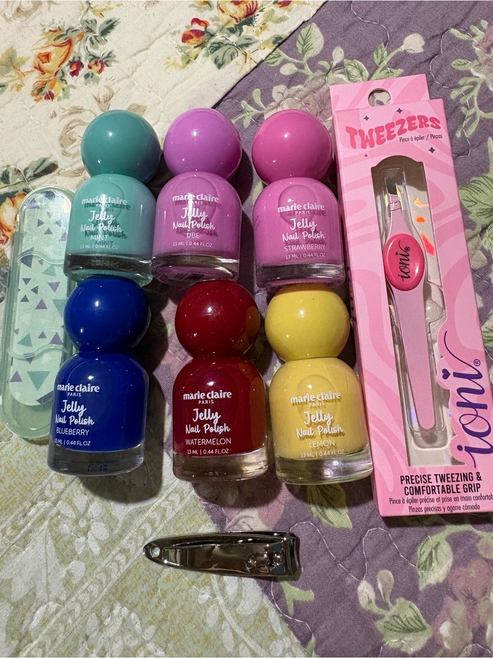 Marie Claire Jelly Nail Polish Set with Pink Tweezer